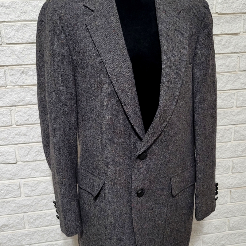 Hart Schaffner Marx Gray 40 R tweed 100% pure virgin wool sport coat blazer READ